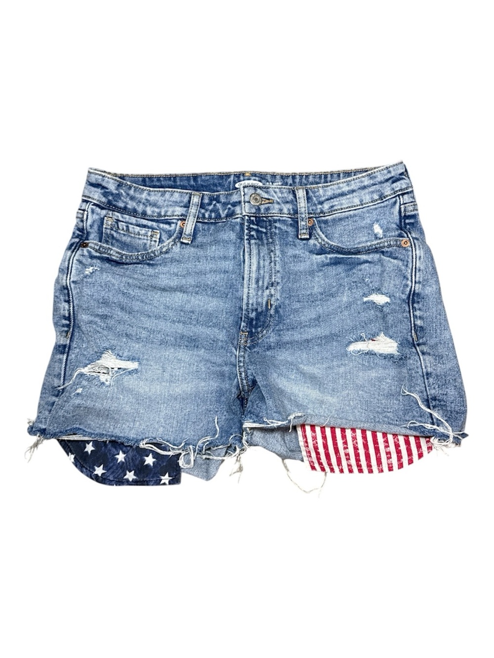 OLD NAVY High Rise OG Patriotic Distressed USA Jean Shorts Size 10
